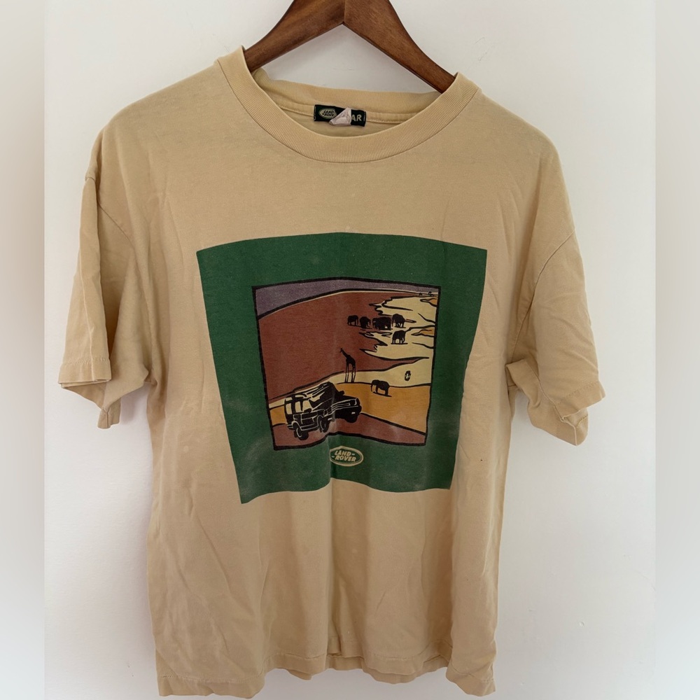 Land Rover Vintage beige safari shirt sleeved cotton t shirt